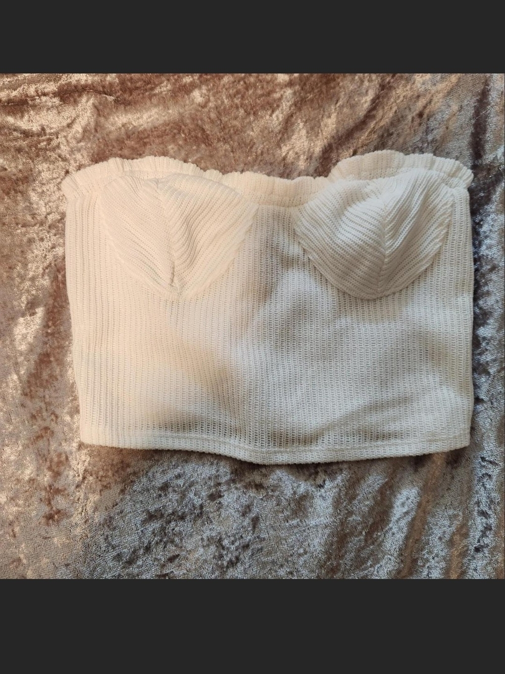 Textured White Strapless Bustier Crop Top